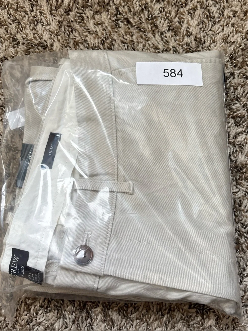 J. Crew Flex Men's Slim Fit Light Gray Chino Pants, 34x34, NWT